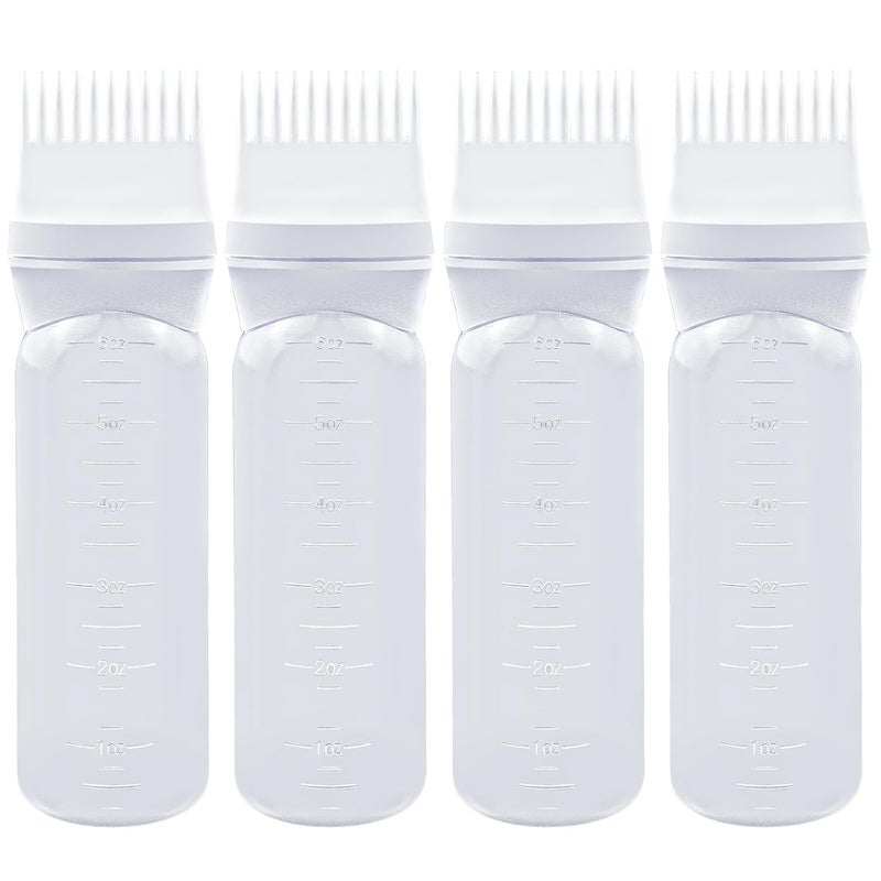 ELANE 4 Pcs Root Comb Applicator Bottle 6oz,Hair Oil Applicator Bottle for Hair,Oil Comb Applicator Hair Bottle Applicator for Hair Dye Shampoos Hair Salons Camping Traveling(White) - Image 1